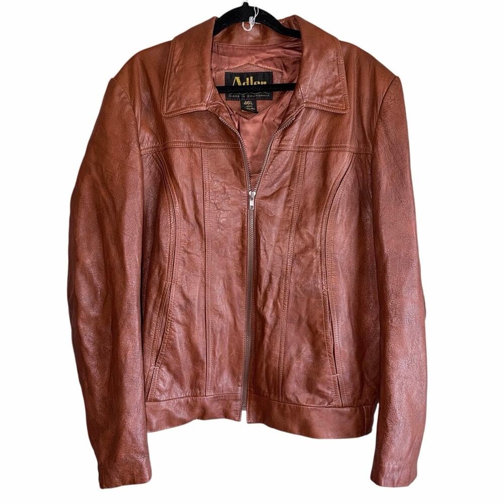 Vintage 70s Adler leather rusty brown bomber jacket California USA 46L retro